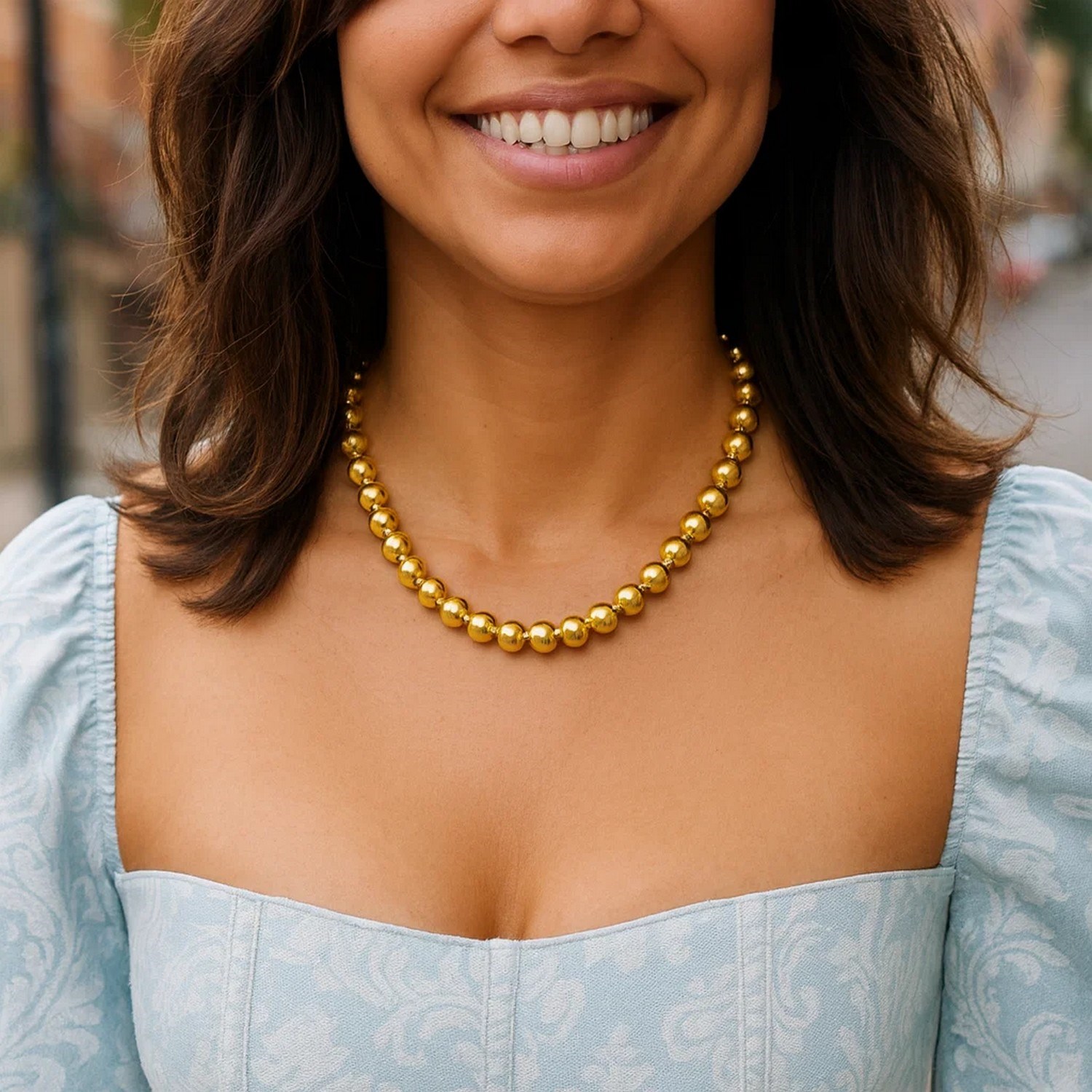 Sterling Silver Gold Plated Bold Bead Necklace - Image 5