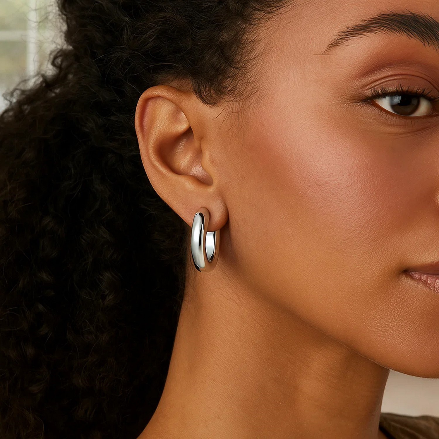 Sterling Silver Round Hoop Earrings - Image 4