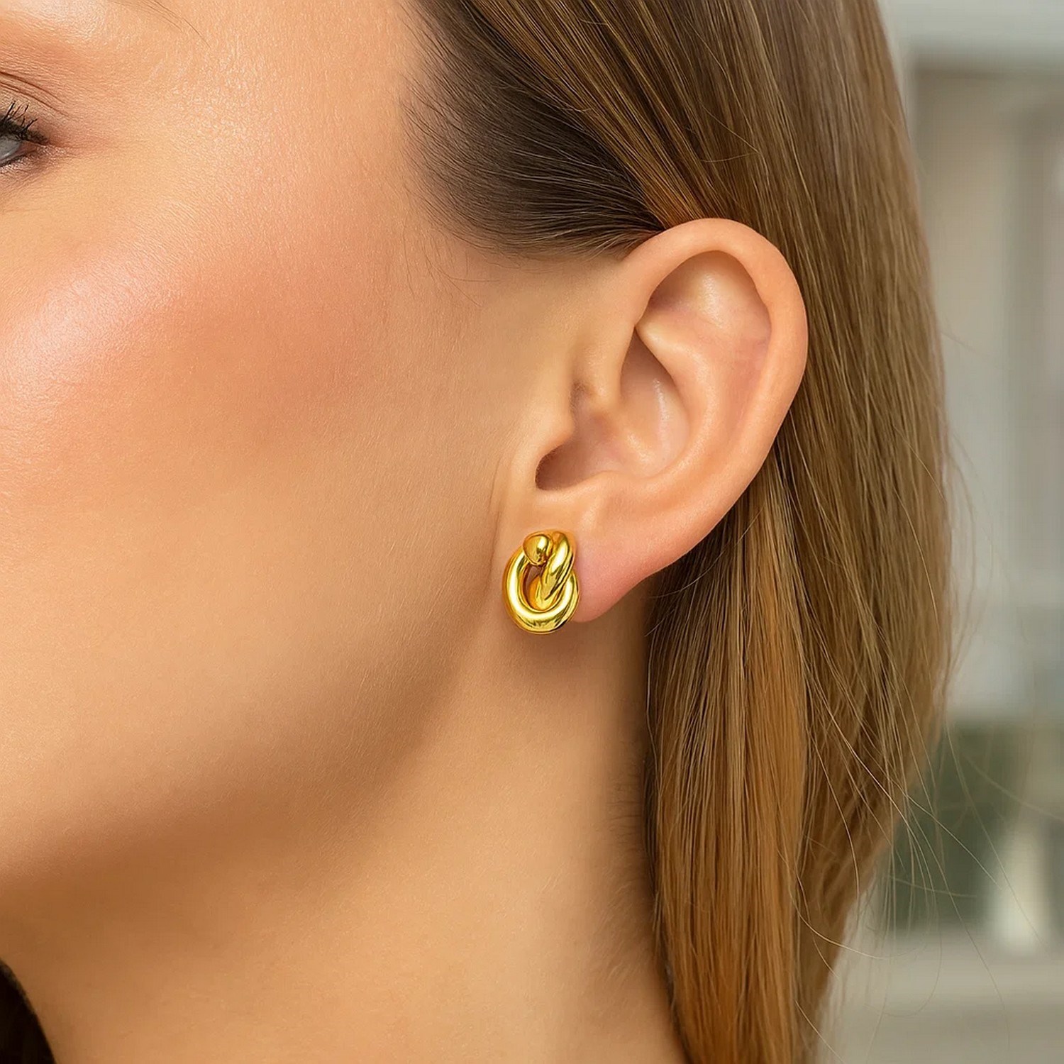 14k Yellow Gold Polished Knot Earrings - Image 3