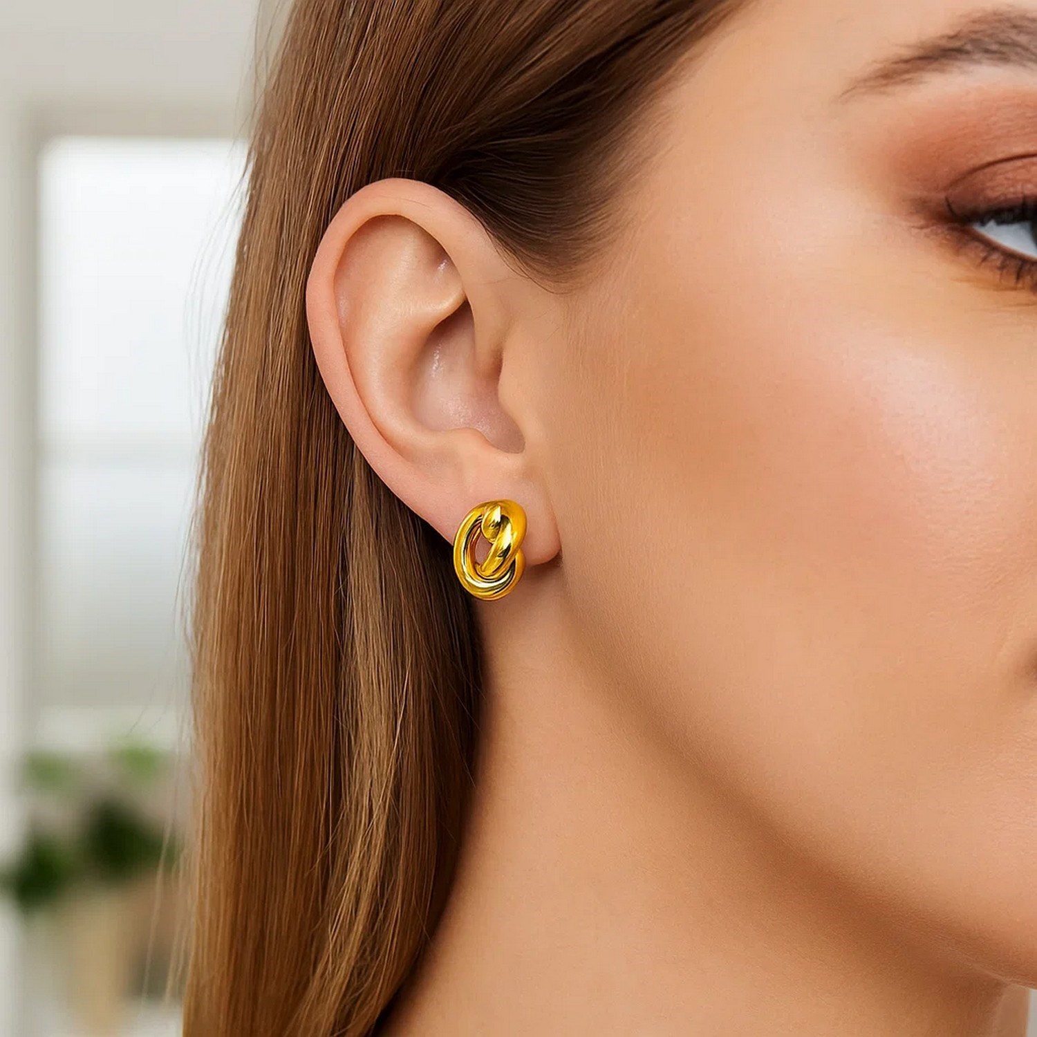14k Yellow Gold Polished Knot Earrings - Image 4