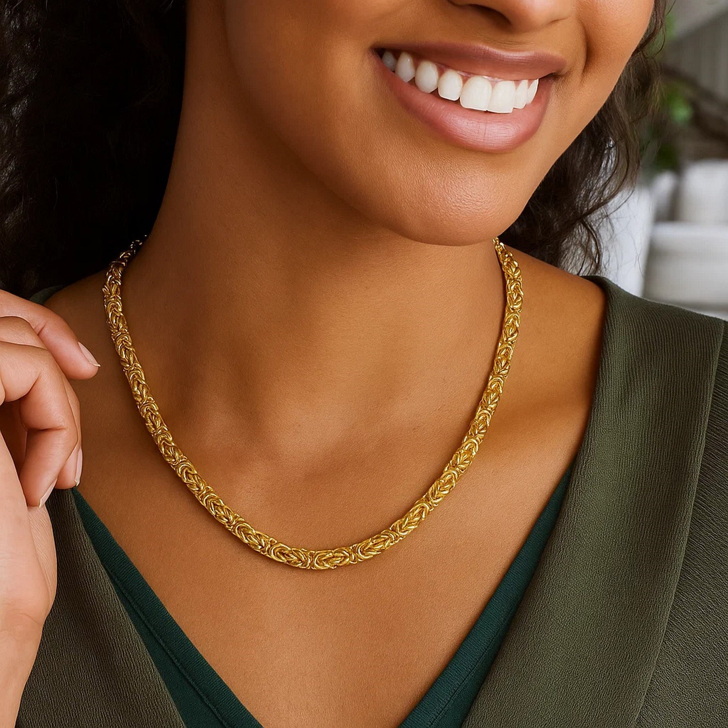 14k Yellow Gold Fancy Byzantine Chain Necklace - Image 10