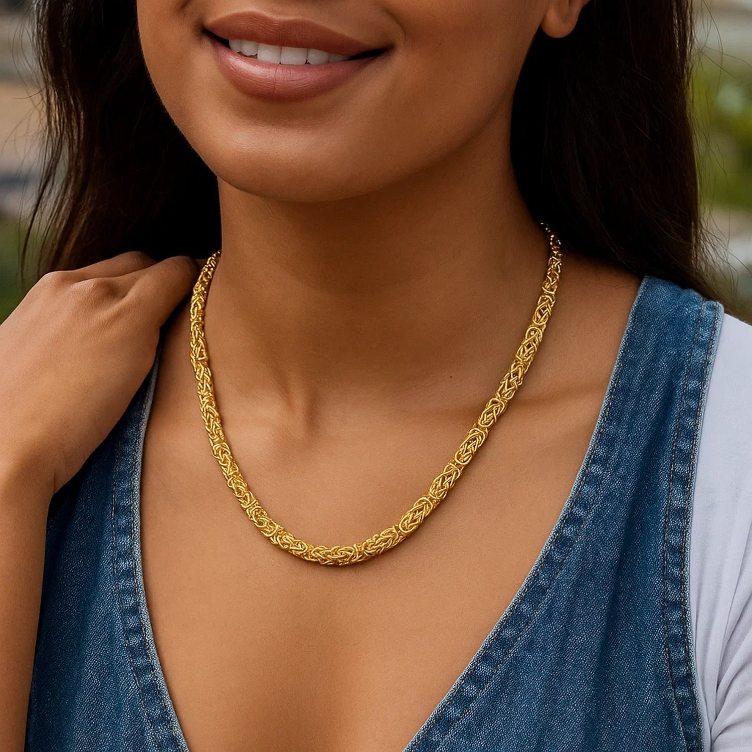 14k Yellow Gold Fancy Byzantine Chain Necklace - Image 11