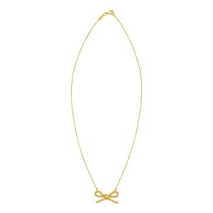 14K Yellow Gold Polished Twisted Rope Bow Necklace