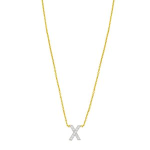 14K Yellow Gold Mini Diamond X Initial Pendant Necklace