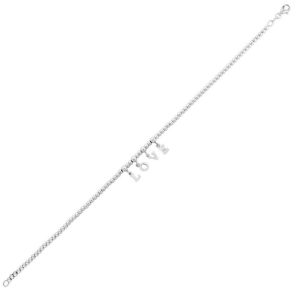 Sterling Silver Rhodium Plated Love Beaded Anklet