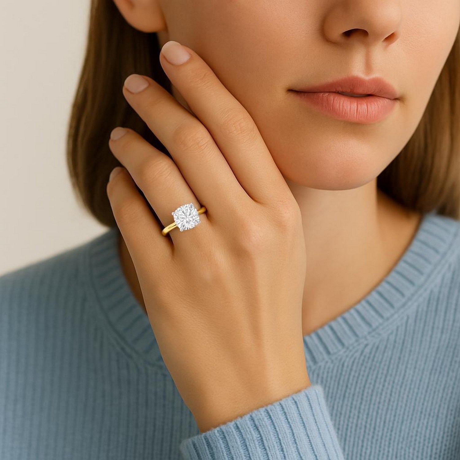 3 Carat Cushion Lab Grown IGI G/VS1 Diamond Solitaire Ring in 14K Yellow Gold - Image 5