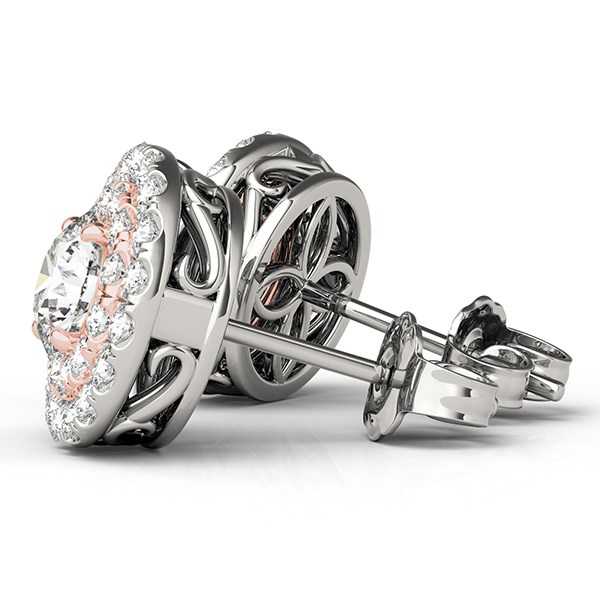 14k White and Rose Gold Round Halo Diamond Earrings (3/4 cttw) - Image 2
