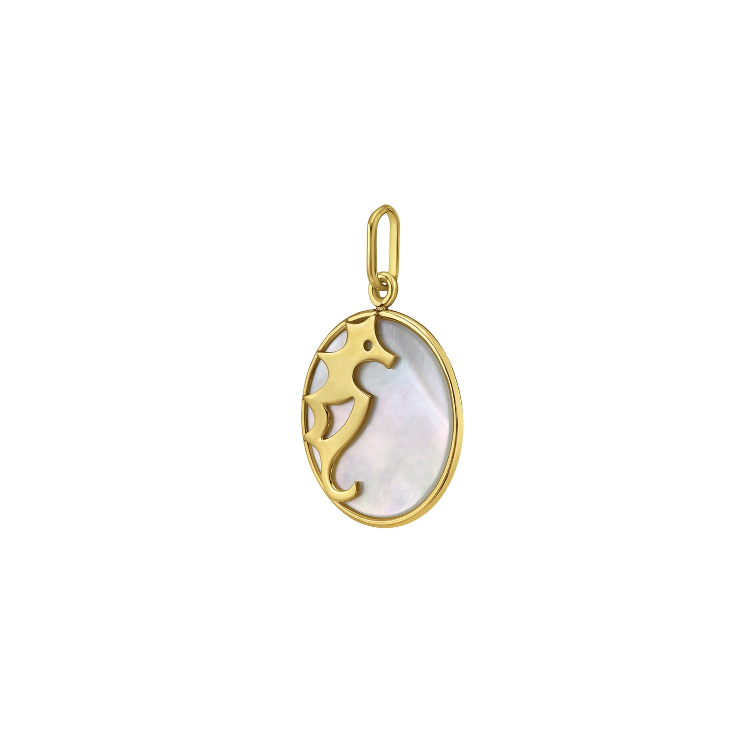 14K Yellow Gold Seahorse MOP Charm Pendant - Image 2