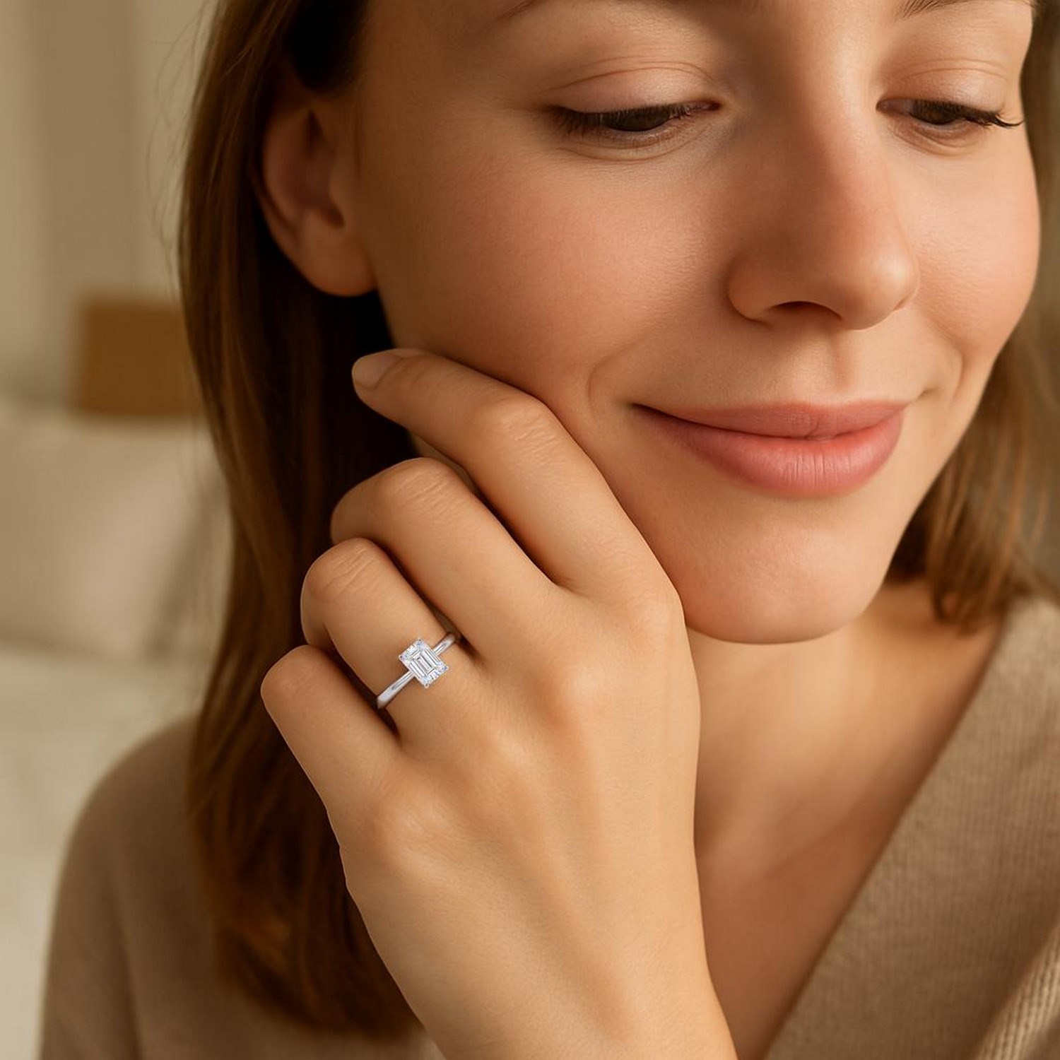 1 Carat Emerald Lab Grown IGI G/VS1 Diamond Solitaire Ring in 10K White Gold - Image 5
