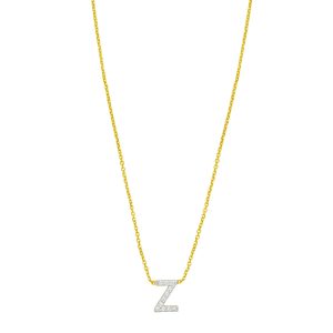 14K Yellow Gold Mini Diamond Z Initial Pendant Necklace