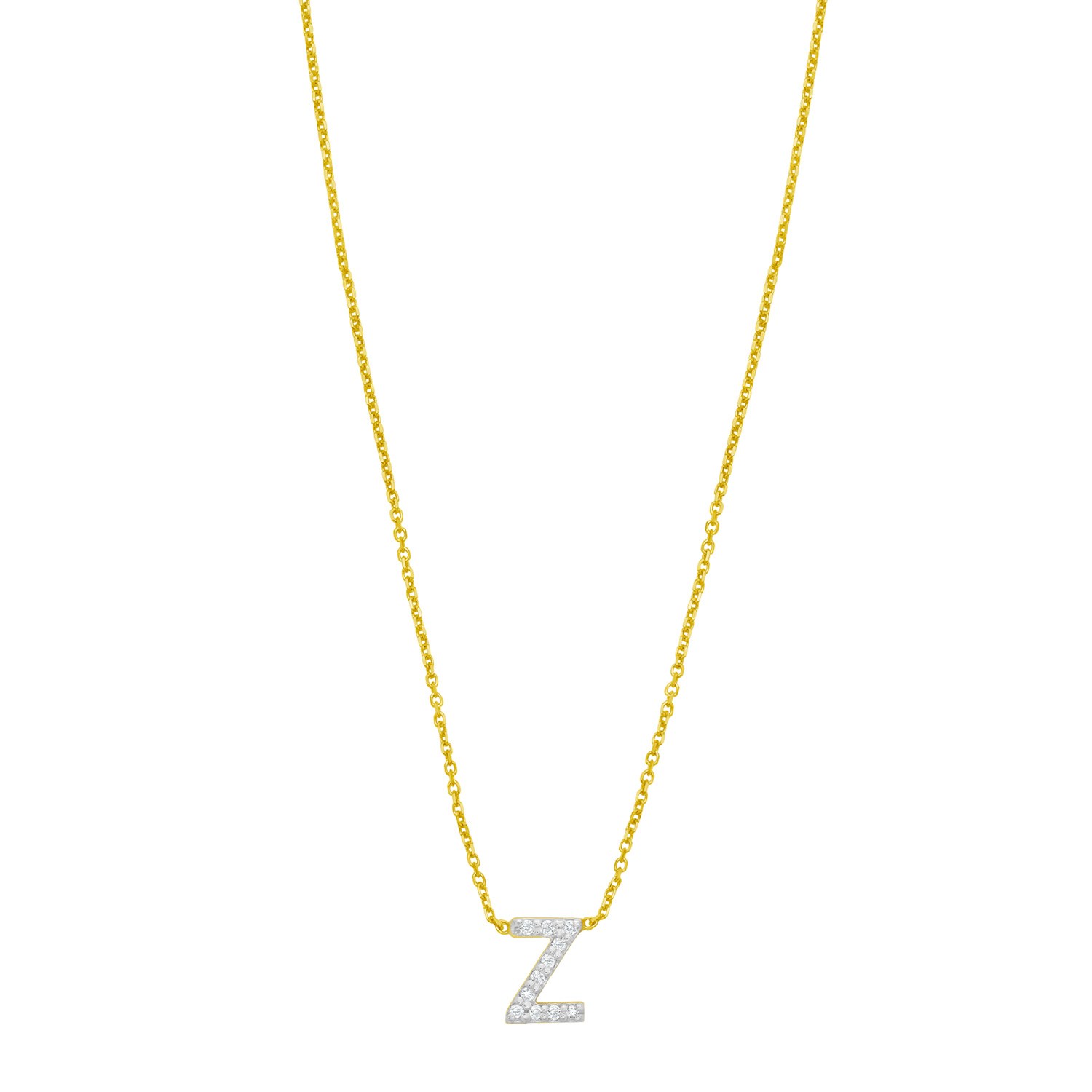 14K Yellow Gold Mini Diamond Z Initial Pendant Necklace