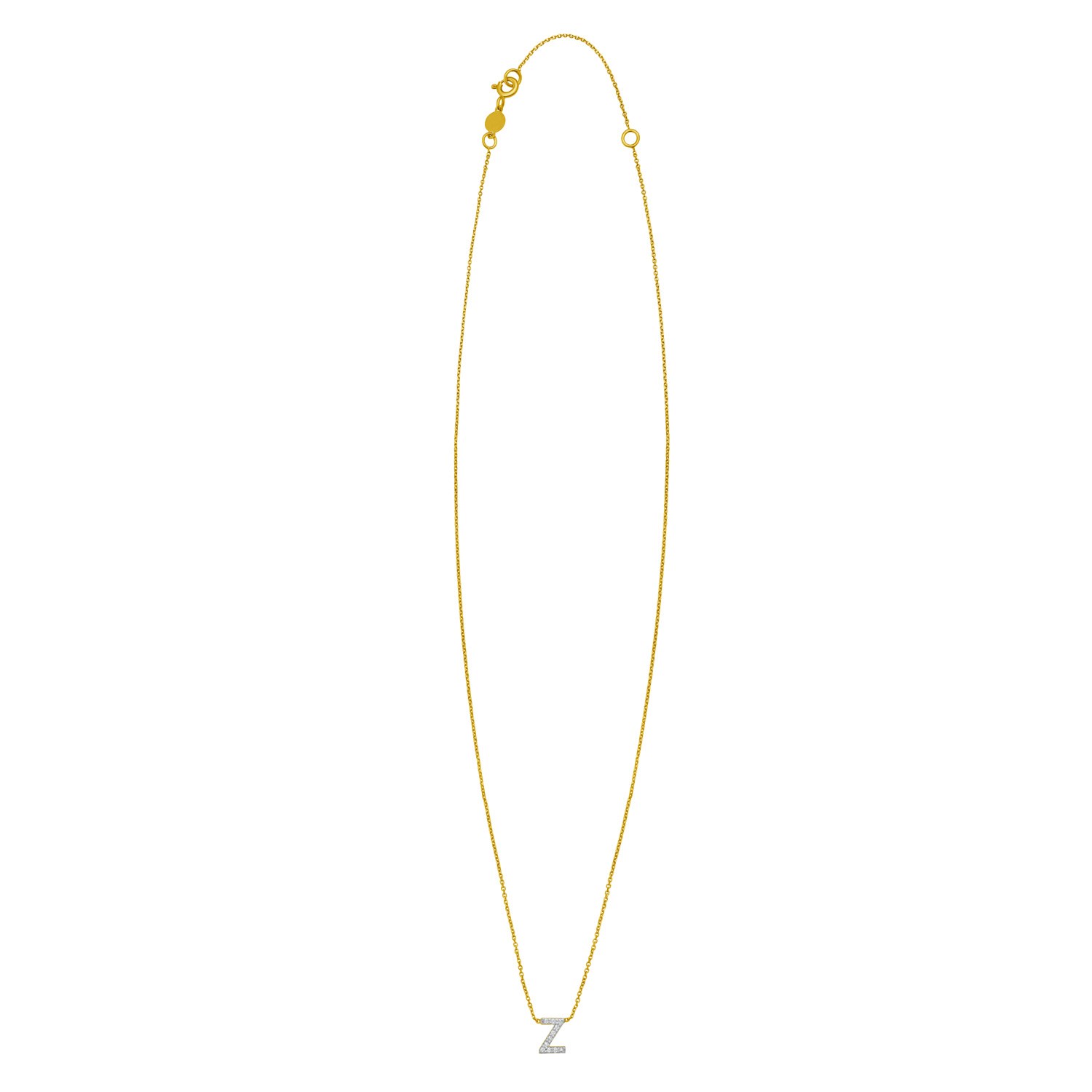 14K Yellow Gold Mini Diamond Z Initial Pendant Necklace - Image 2