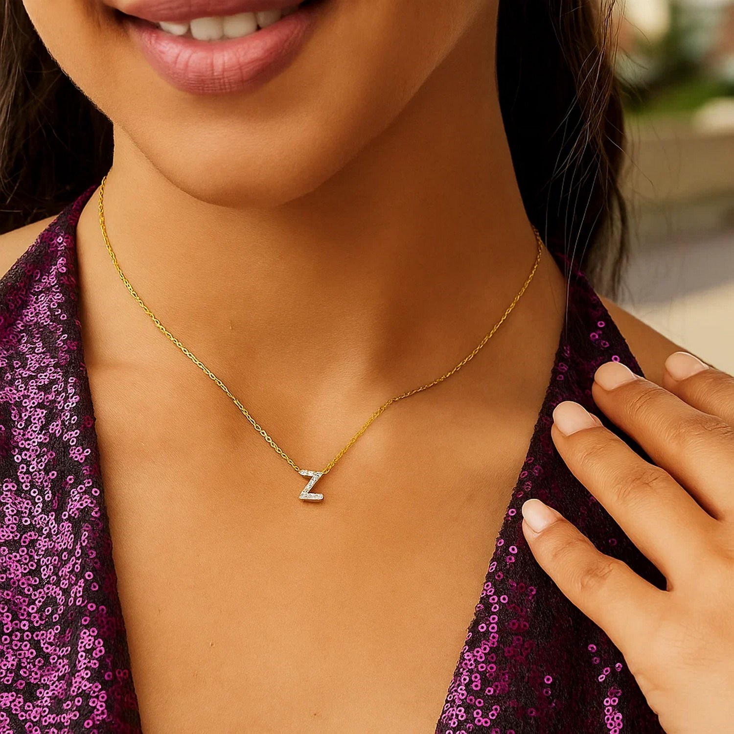 14K Yellow Gold Mini Diamond Z Initial Pendant Necklace - Image 4
