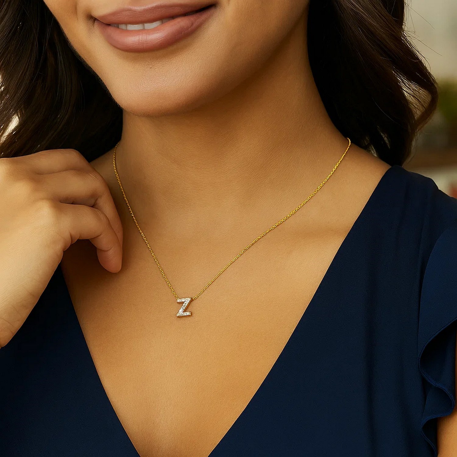 14K Yellow Gold Mini Diamond Z Initial Pendant Necklace - Image 5