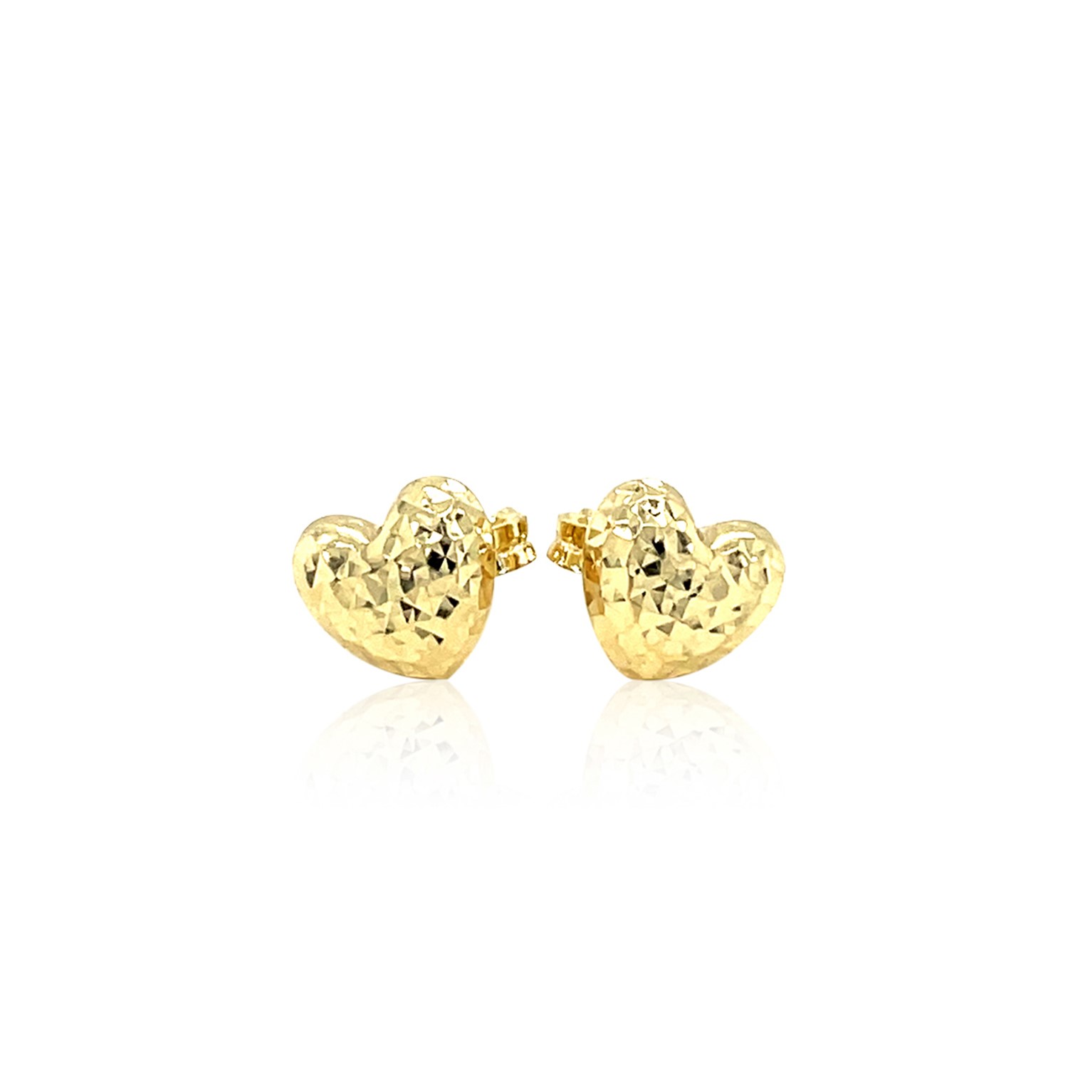 14k Yellow Gold Puffed Heart Earrings with Diamond Cuts(8mm) - Image 2