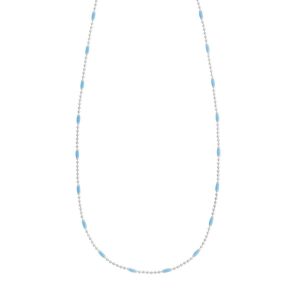 Sterling Silver Rhodium Plated Blue Enamel Beaded Necklace
