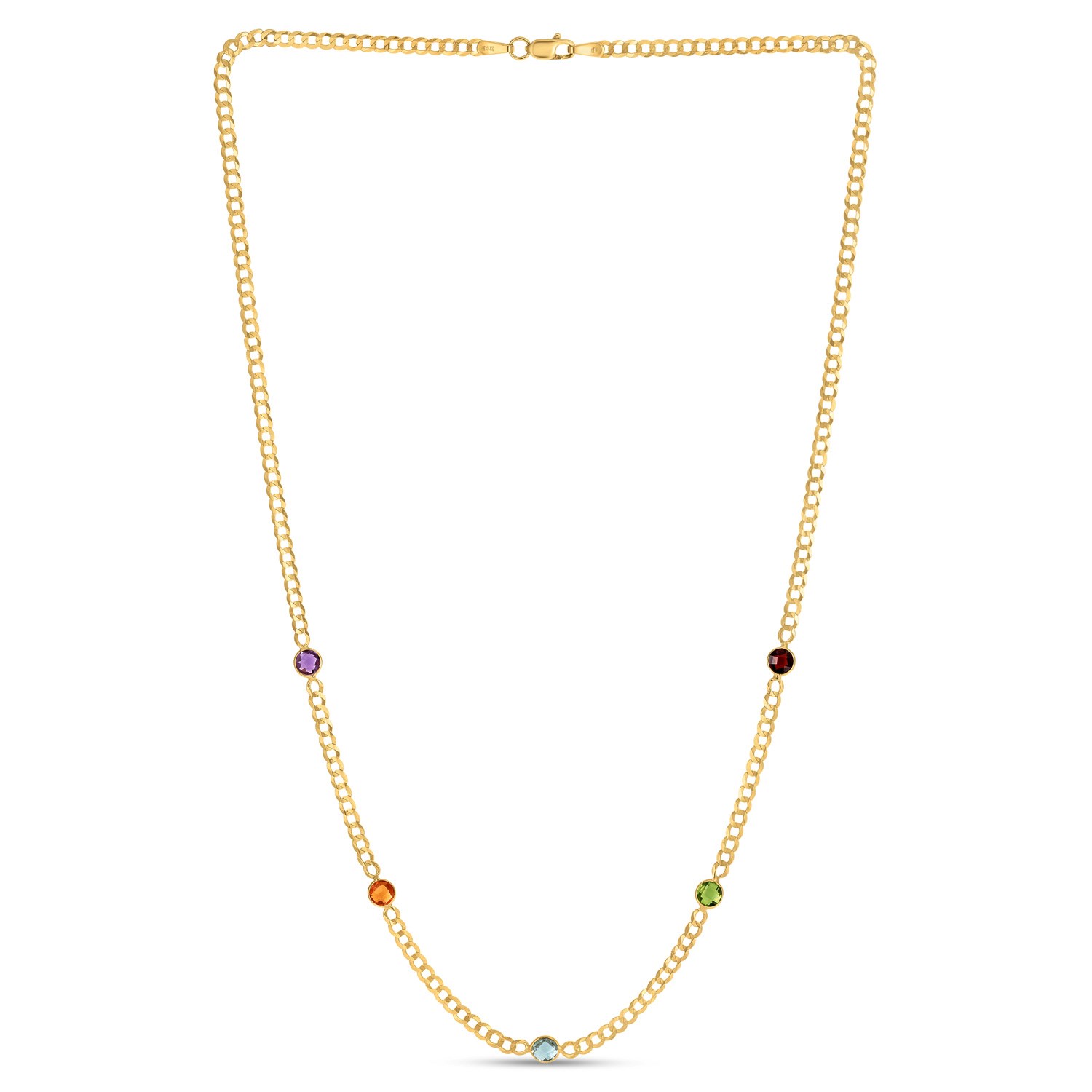 14K Yellow Gold Multi Gemstone Curb Chain Necklace - Image 2