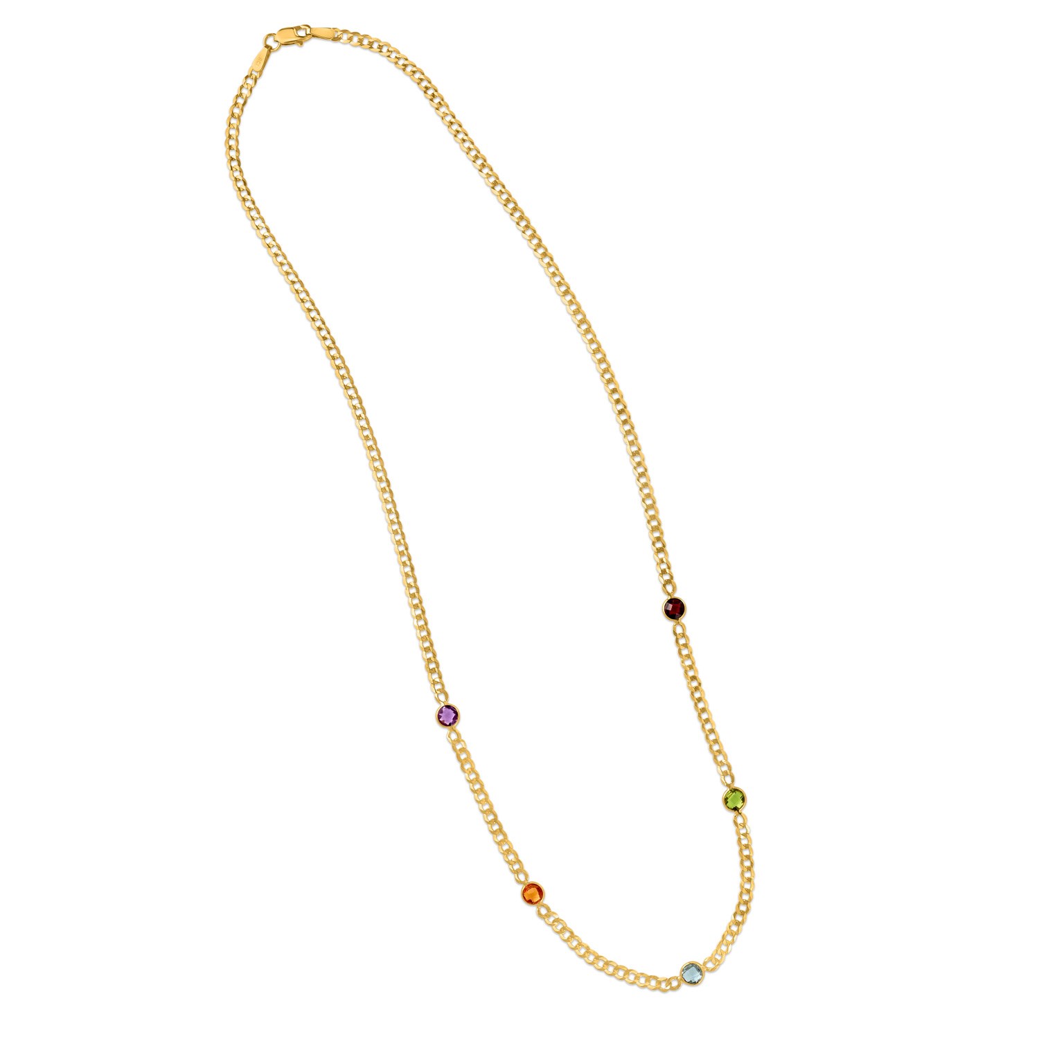 14K Yellow Gold Multi Gemstone Curb Chain Necklace - Image 3
