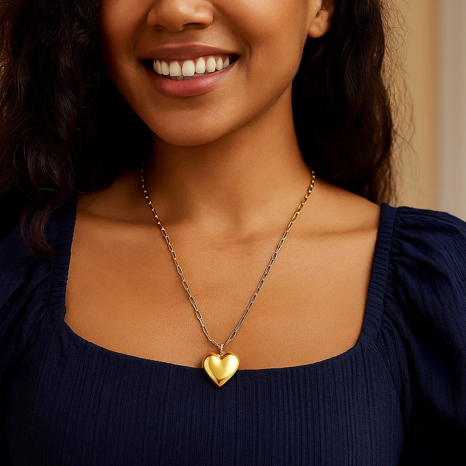 Sterling Silver Gold Plated Puffed Heart Pendant - Image 5