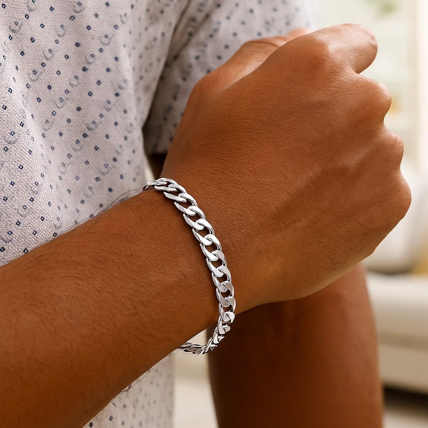 Rhodium Plated Sterling Silver Curb Style Bracelet (7.20 mm) - Image 4