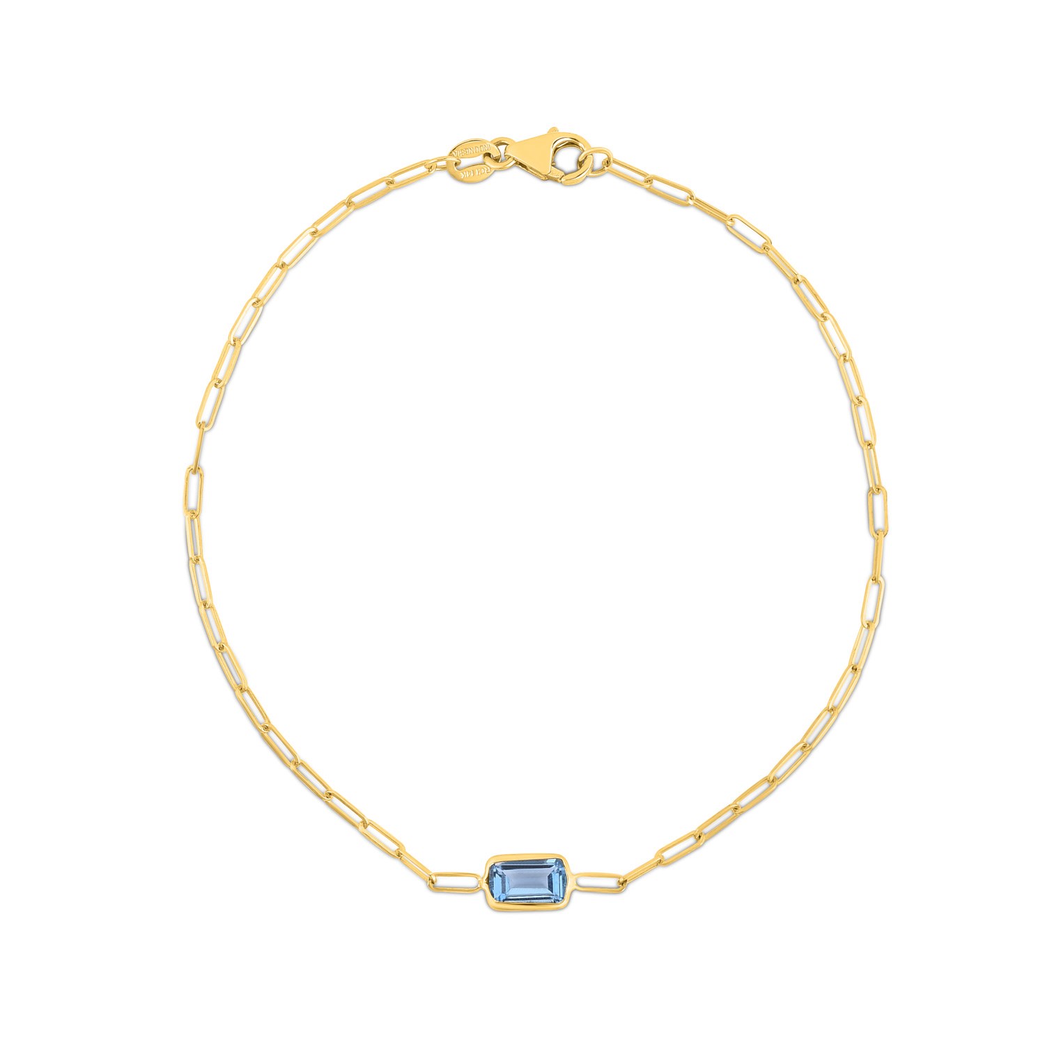 14K Yellow Gold Blue Topaz Paperclip Bracelet (1.50 mm) - Image 2