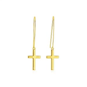 14k Yellow Gold Dangle Cross Earrings
