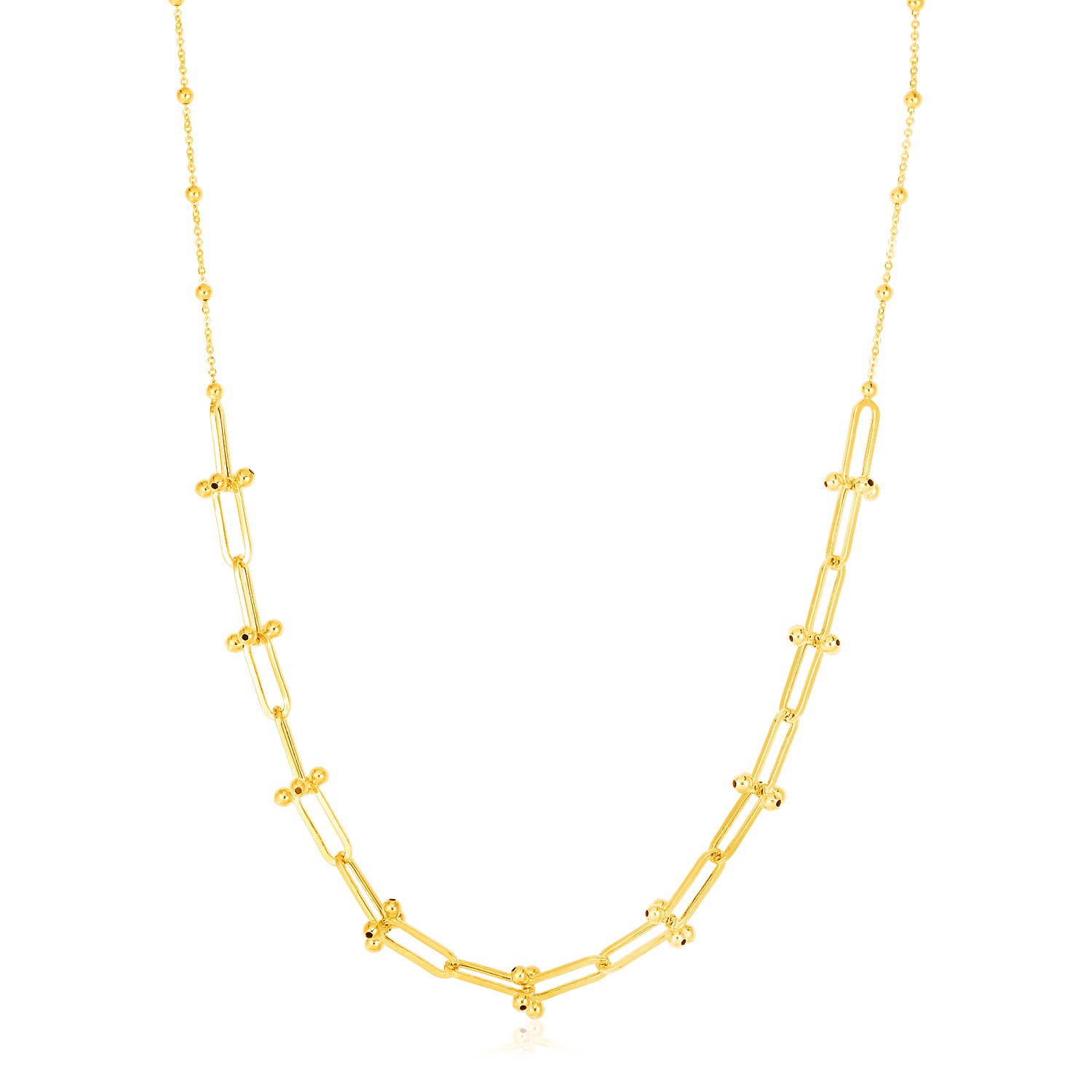 14k Yellow Gold Beaded U Link Chain Necklace