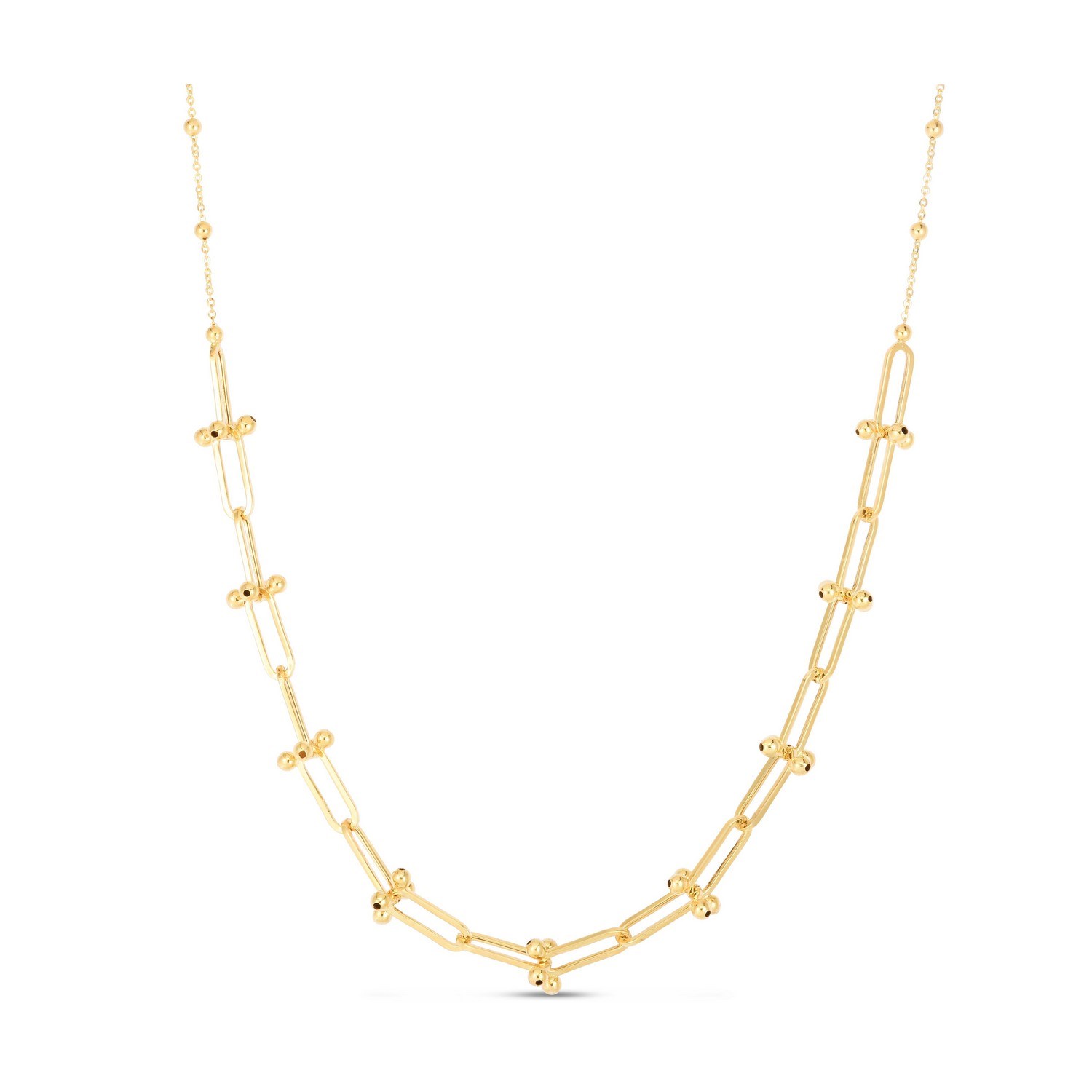 14k Yellow Gold Beaded U Link Chain Necklace - Image 2