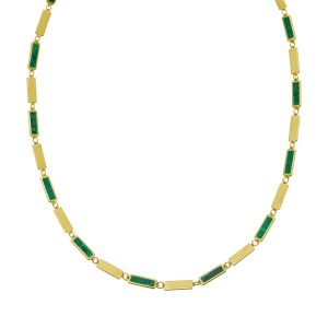 14K Yellow Gold Malachite Rectangle Links Necklace (3.50 mm)