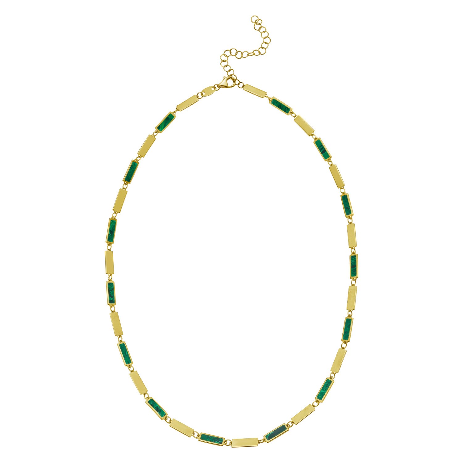 14K Yellow Gold Malachite Rectangle Links Necklace (3.50 mm) - Image 2