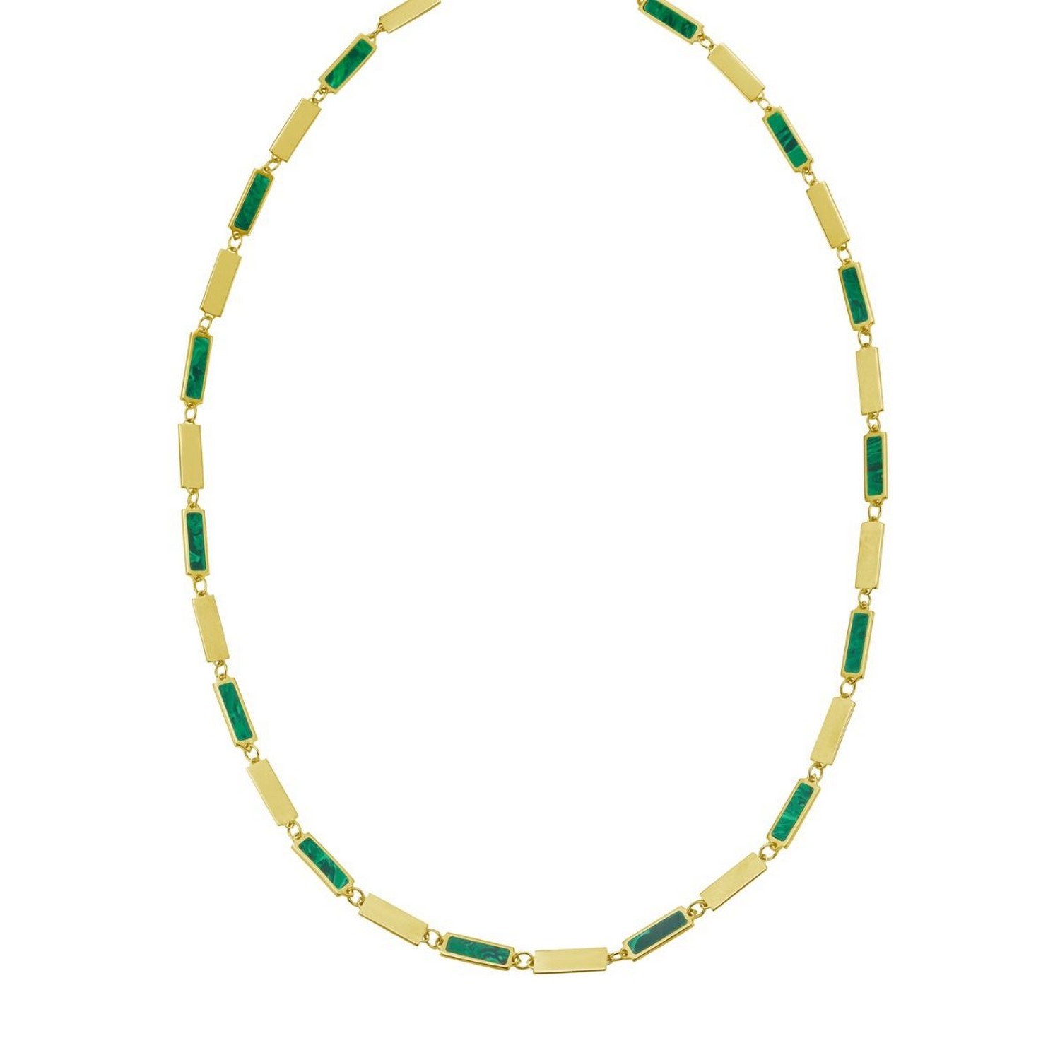 14K Yellow Gold Malachite Rectangle Links Necklace (3.50 mm) - Image 3