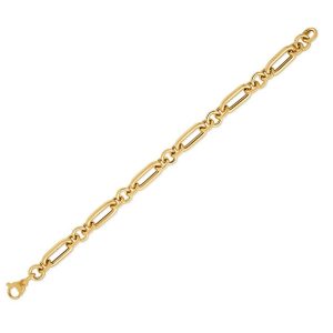 14k Yellow Gold Italian Alternating Paperclip Round Links Bracelet (8.00 mm)