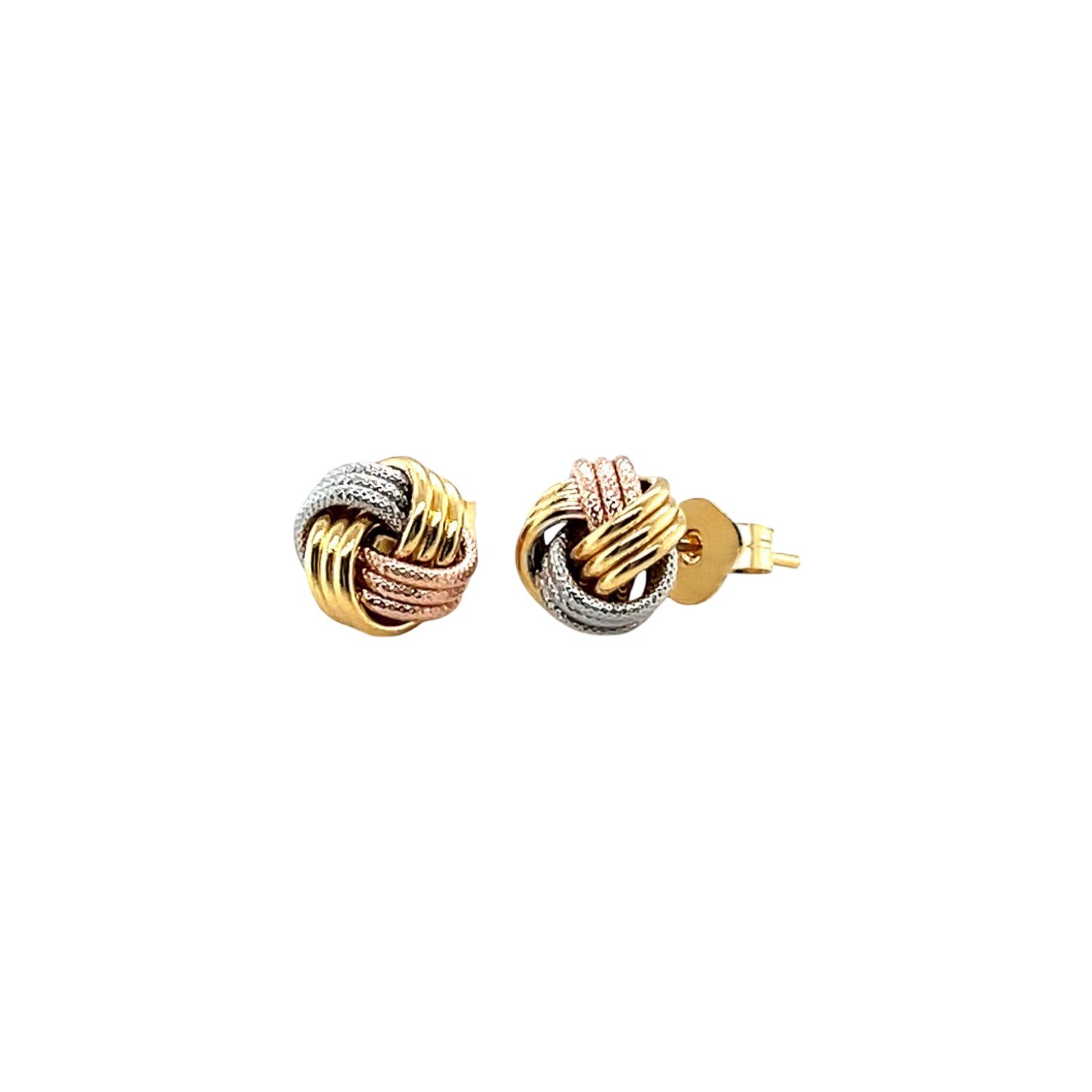 Love Knot Post Earrings in 14k Tri Color Gold - Image 2