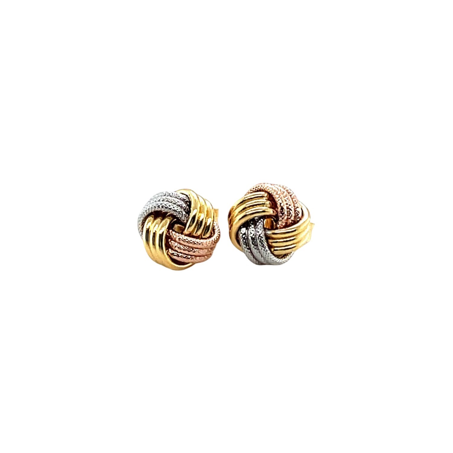 Love Knot Post Earrings in 14k Tri Color Gold - Image 3
