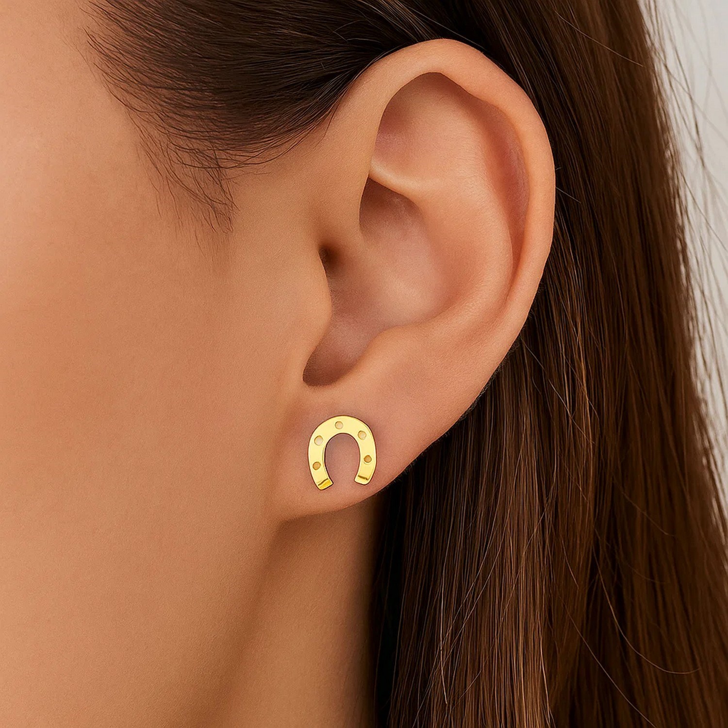 14K Yellow Gold Horseshoe Earrings - Image 3