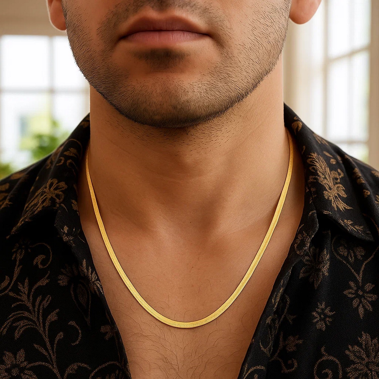 Sterling Silver Yellow Gold Plated Imperial Herringbone Chain (2.70 mm) - Image 6