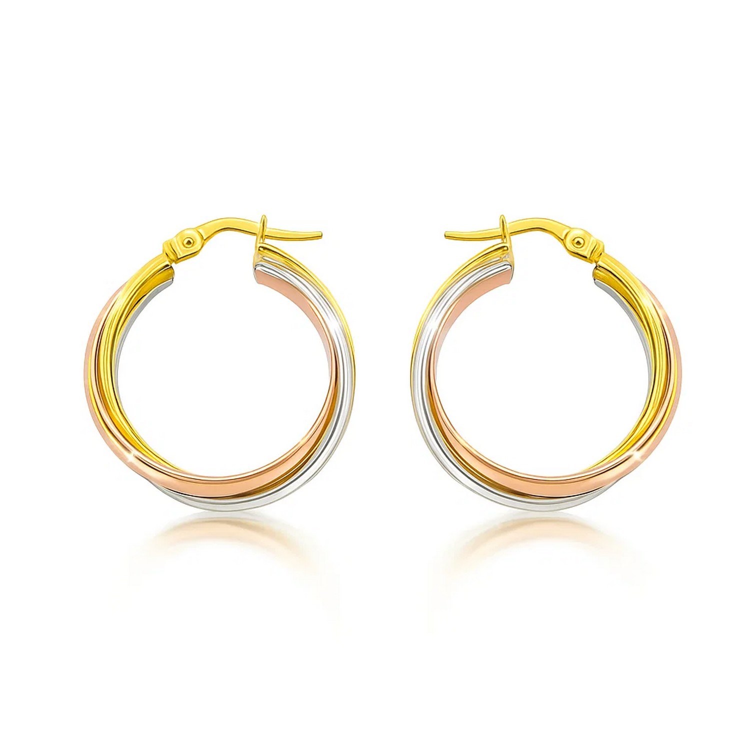 14K Tri Color Gold Woven Hoop Earrings - Image 2