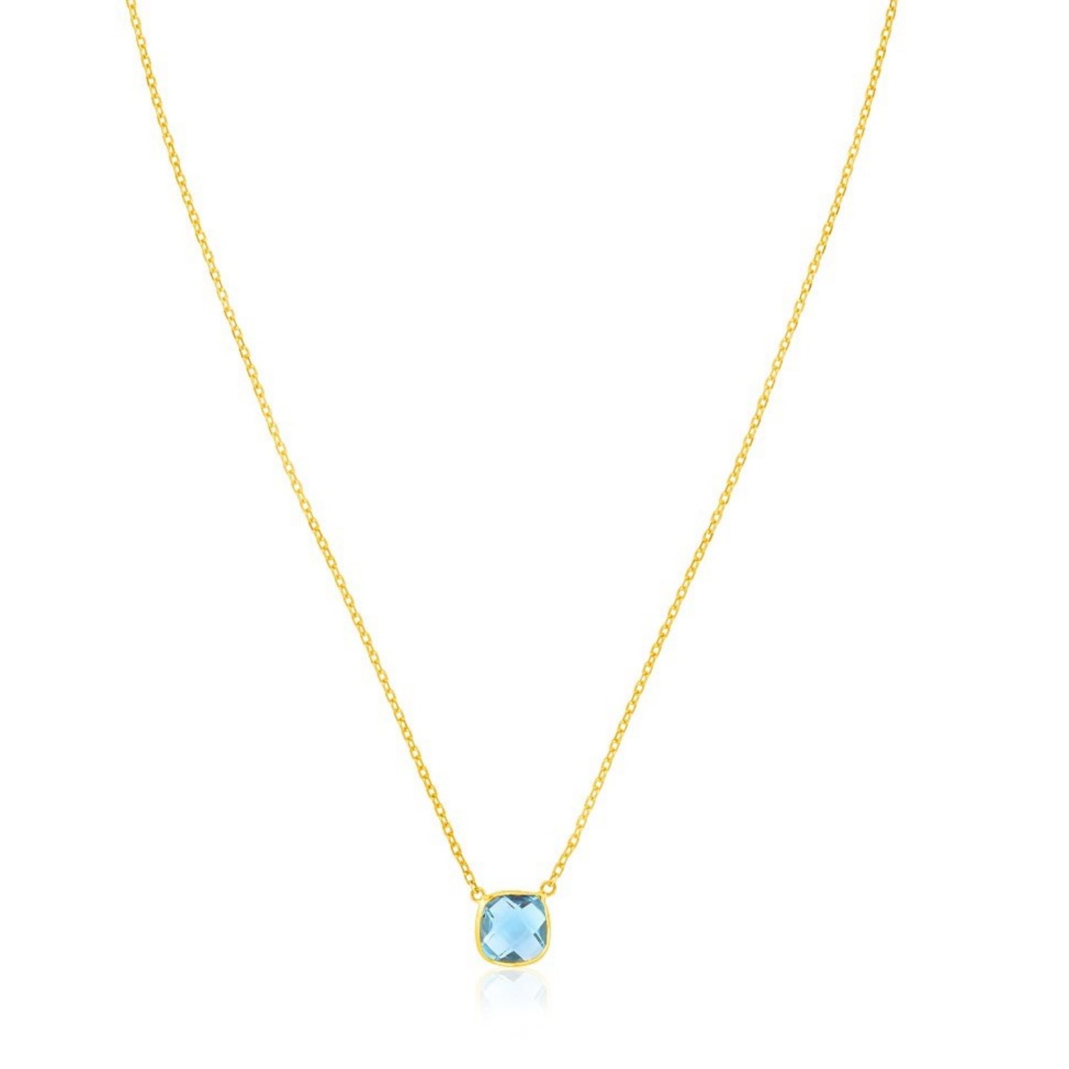14k Yellow Gold 17 inch Necklace with Cushion Blue Topaz - Image 5