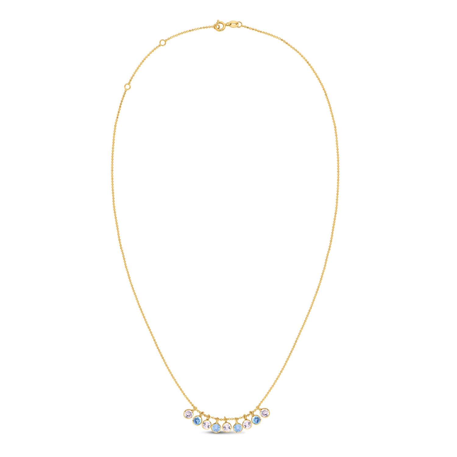 14K Yellow Gold Blue And White Topaz Dancing Drop Necklace - Image 2