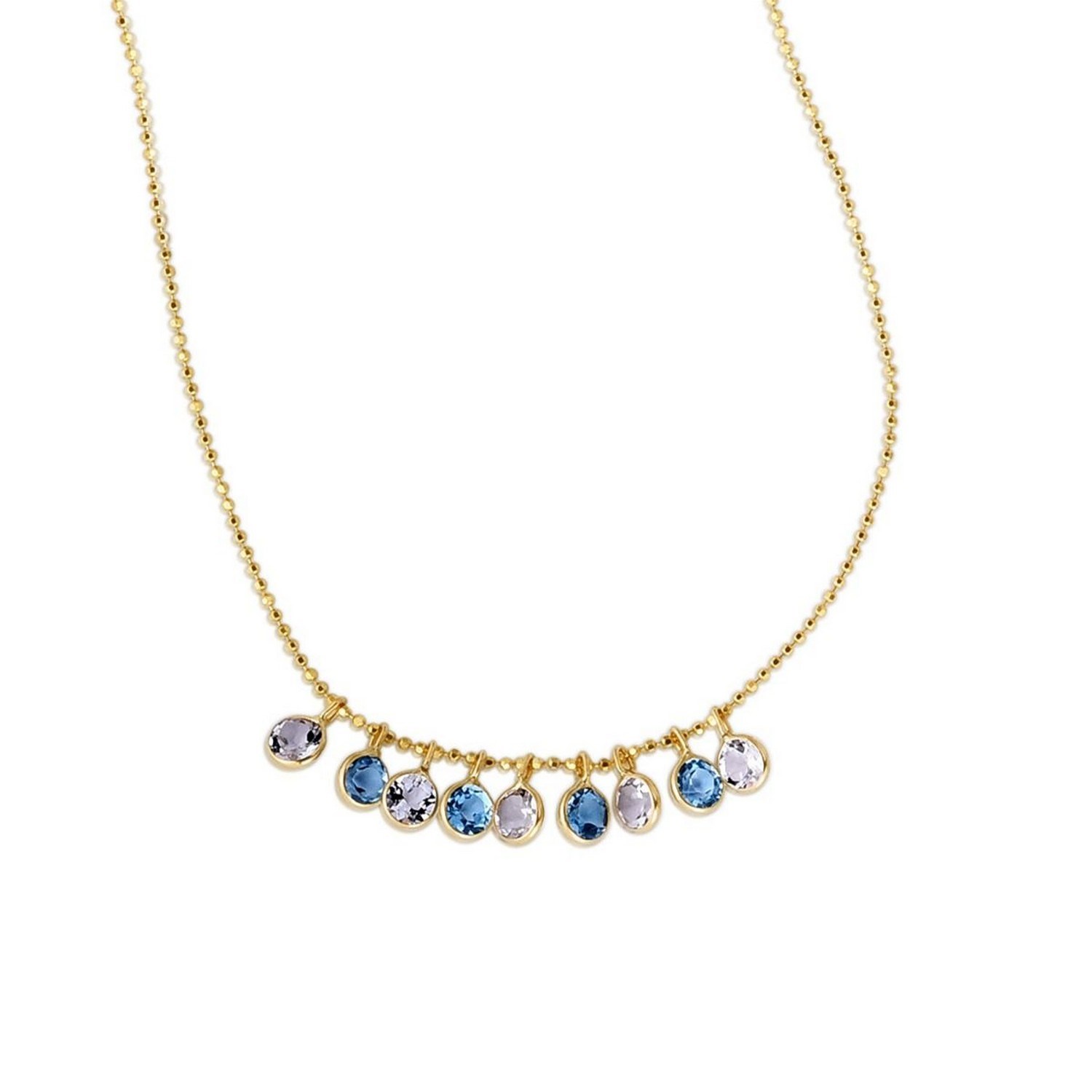 14K Yellow Gold Blue And White Topaz Dancing Drop Necklace - Image 3
