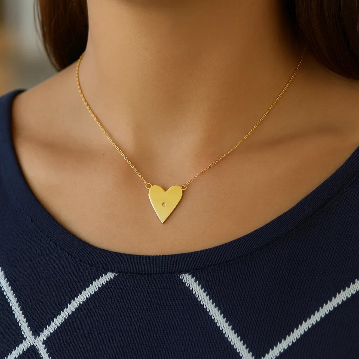 14k Yellow Gold High Polish Elongated Heart Necklace - Image 3