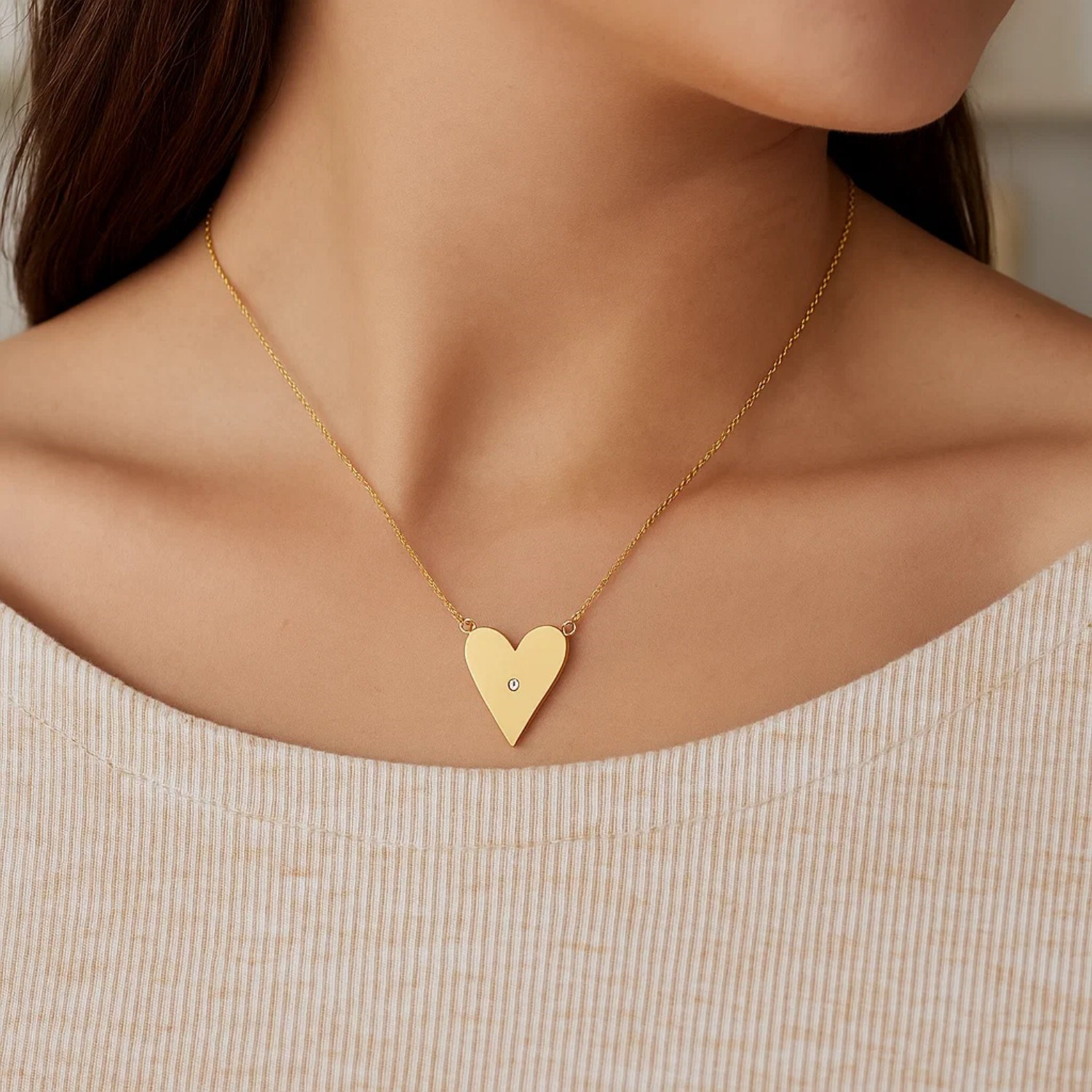 14k Yellow Gold High Polish Elongated Heart Necklace - Image 4