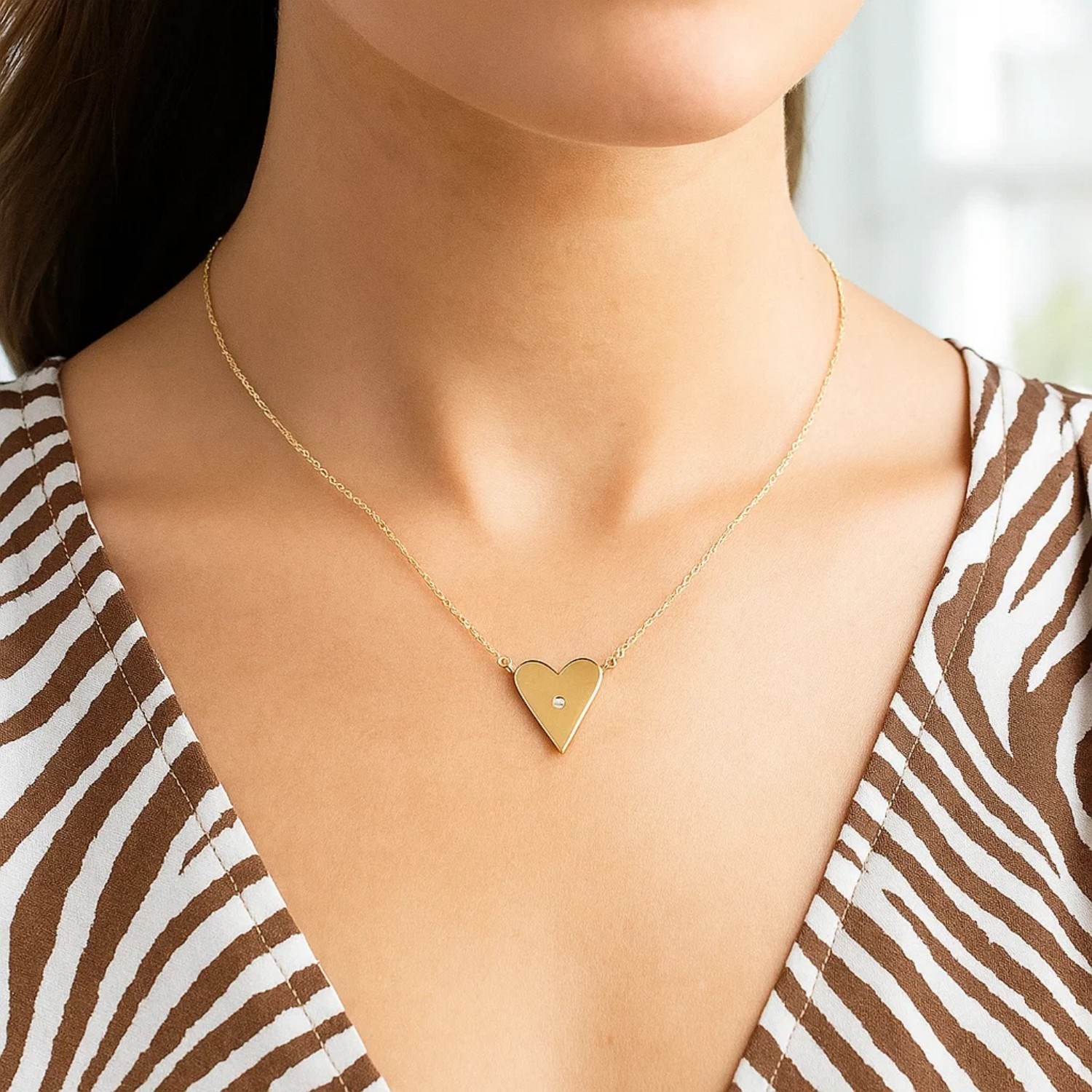 14k Yellow Gold High Polish Elongated Heart Necklace - Image 5