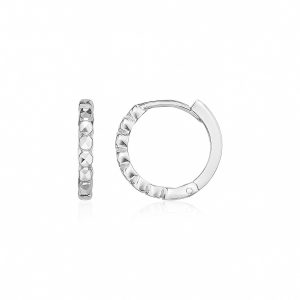 14k White Gold Petite Textured Round Hoop Earrings