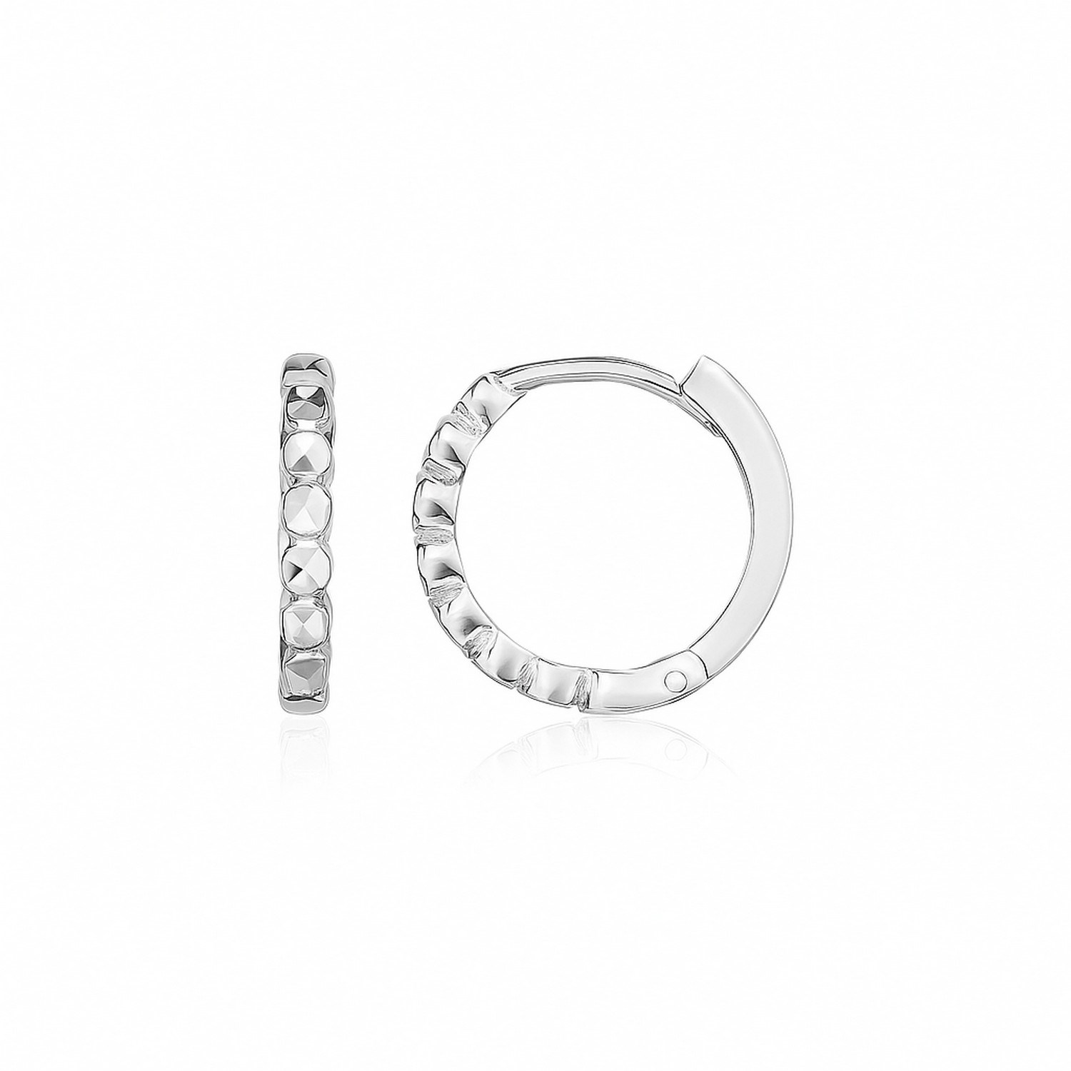 14k White Gold Petite Textured Round Hoop Earrings