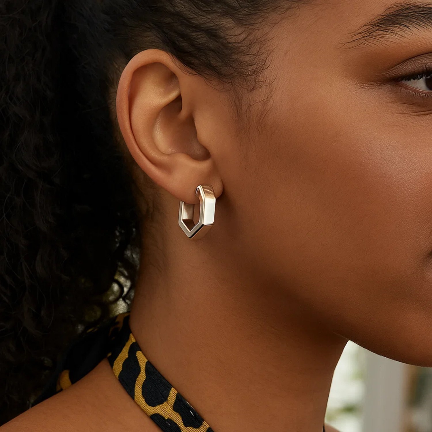 Sterling Silver Hexagon Hoop Earrings - Image 2