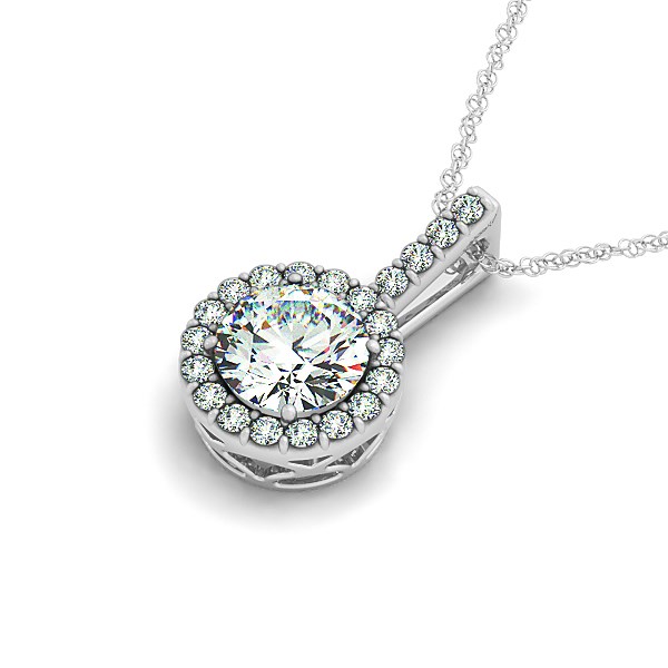 14k White Gold Diamond Halo Round Style Pendant (5/8 cttw) - Image 2