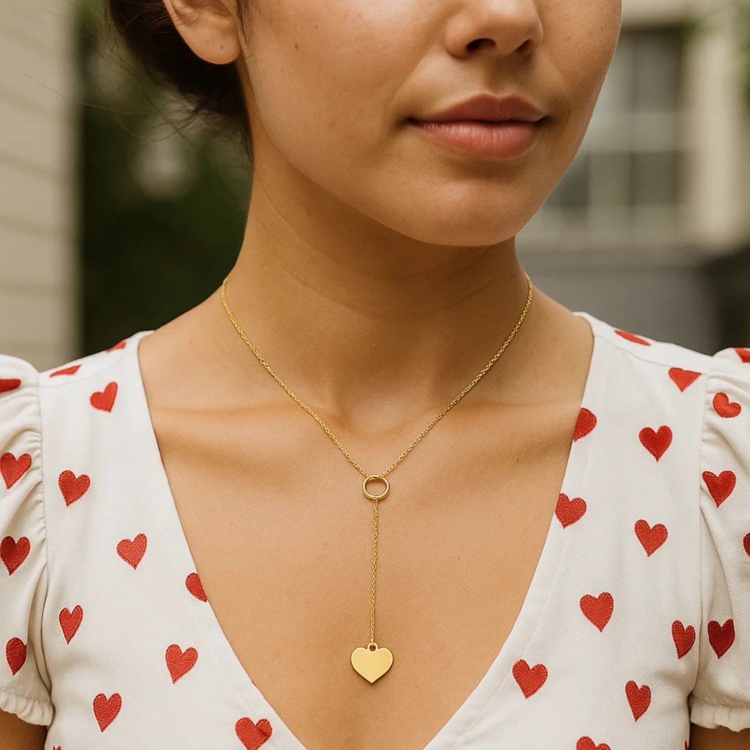 Lariat Heart Necklace in 10K Yellow Gold - Image 4