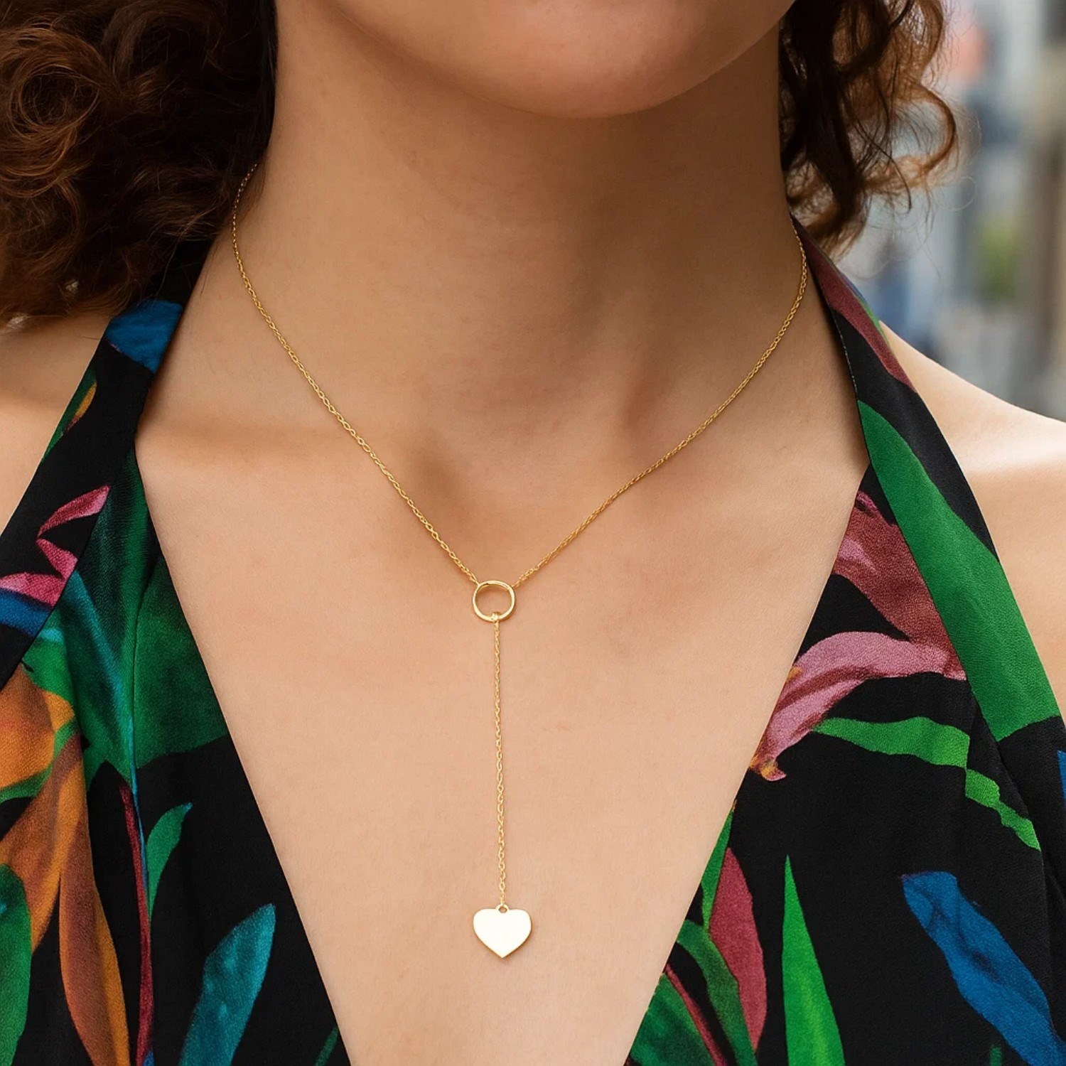 Lariat Heart Necklace in 10K Yellow Gold - Image 5