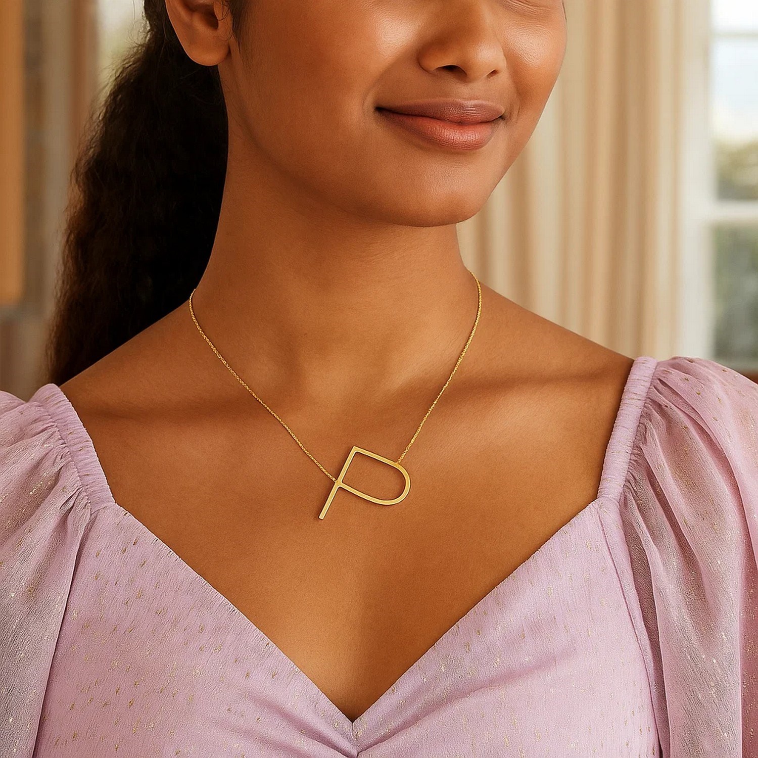 14K Yellow Gold Yours Truly Large Initial P Necklace - Image 3